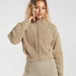 BNWT WHITNEY SIMMONS X GYMSHARK EYELASH KNIT JACKET CEMENT BROWN SIZE XS